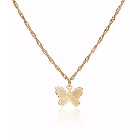 Vintage Metallic Gold Butterfly Pendant Necklace - Picture 3 of 7
